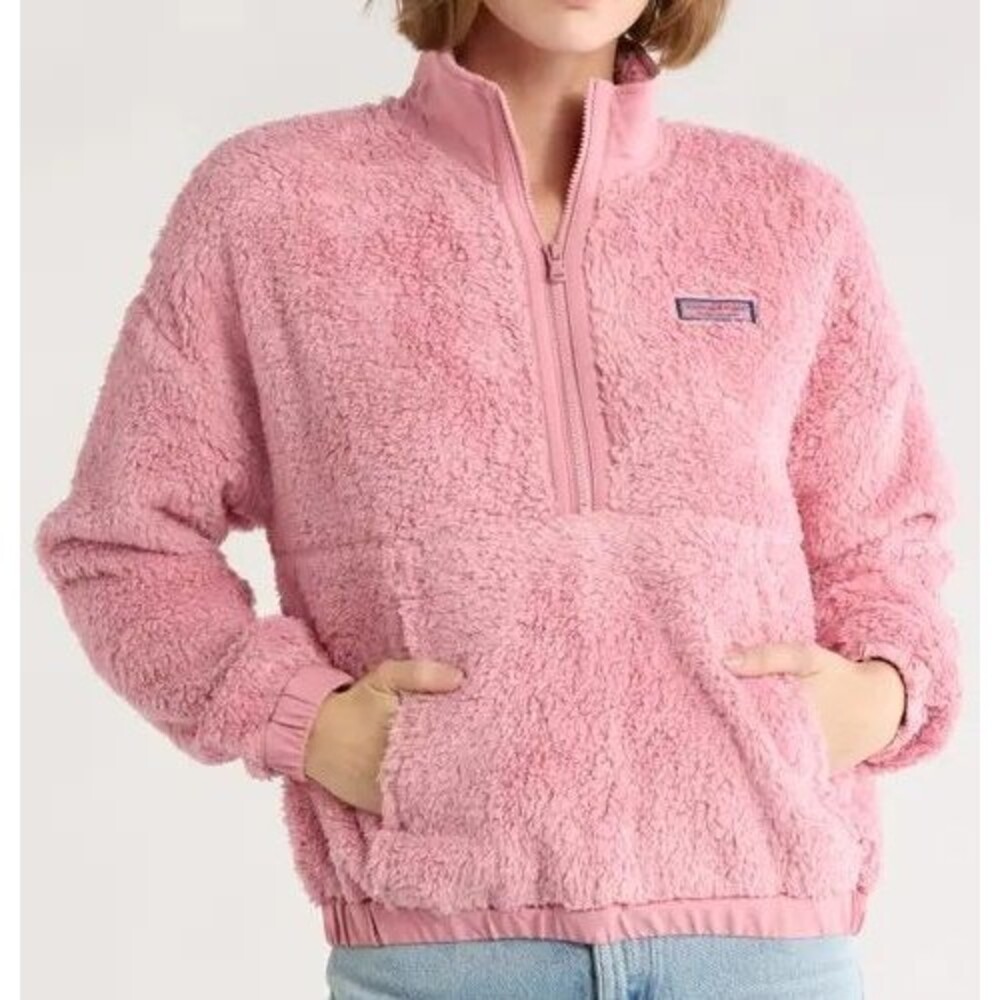Vineyard Vines Sweatshirt Women M High Pile Teddy Pullover 1/2 Zip Sherpa Fleece - Picture 2 of 10